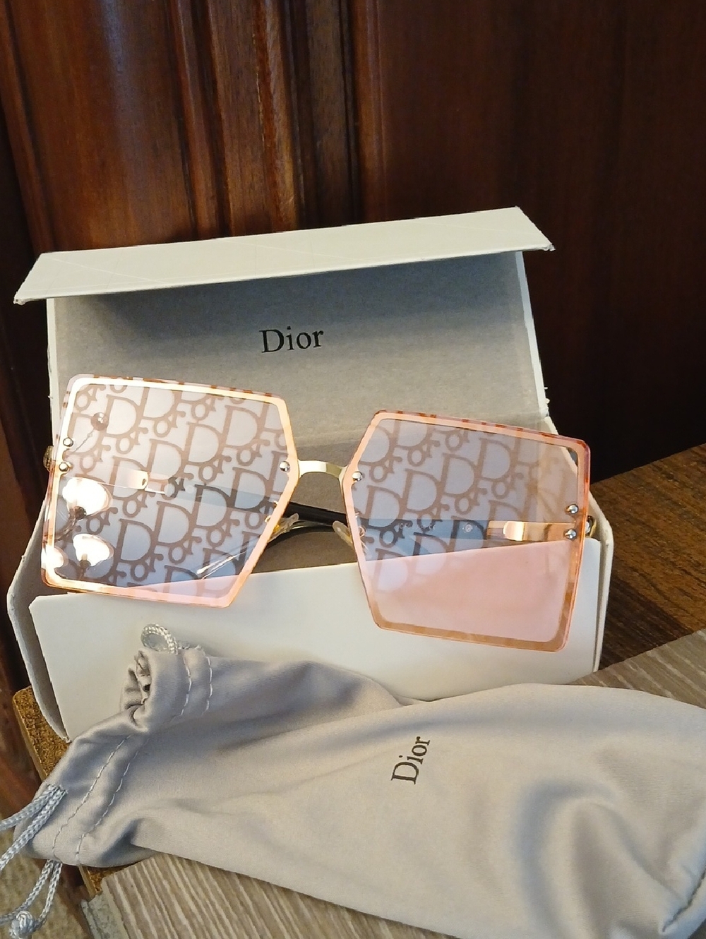 Dior Pink Gradient Logo-Print Oversized Sunglasses